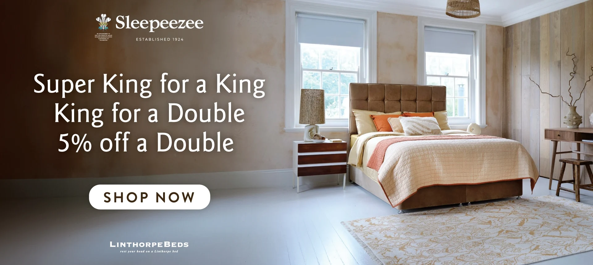 During the Sleepeezee Sale get a Super King for the price of a King, King for Double and Double for 5% off